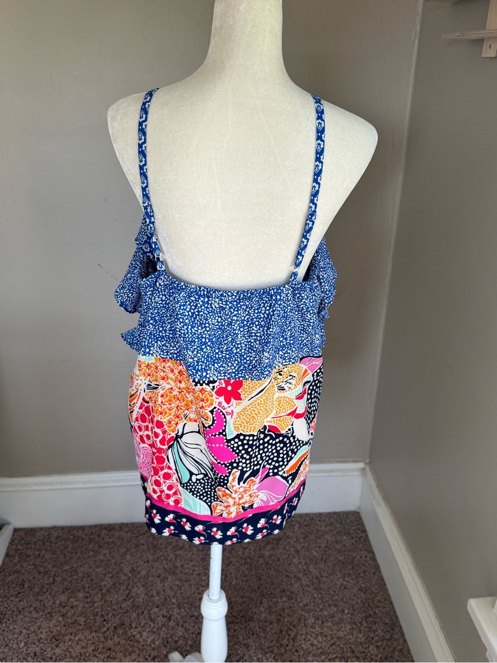 NY Collection Multi-Color Printed Ruffle Tank Top - Picture 6 of 9